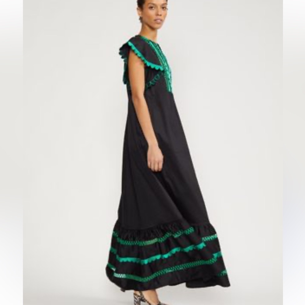 Cynthia Rowley Nairobi Kaftan Maxi Dress with Green Embroidery small - Picture 2 of 8